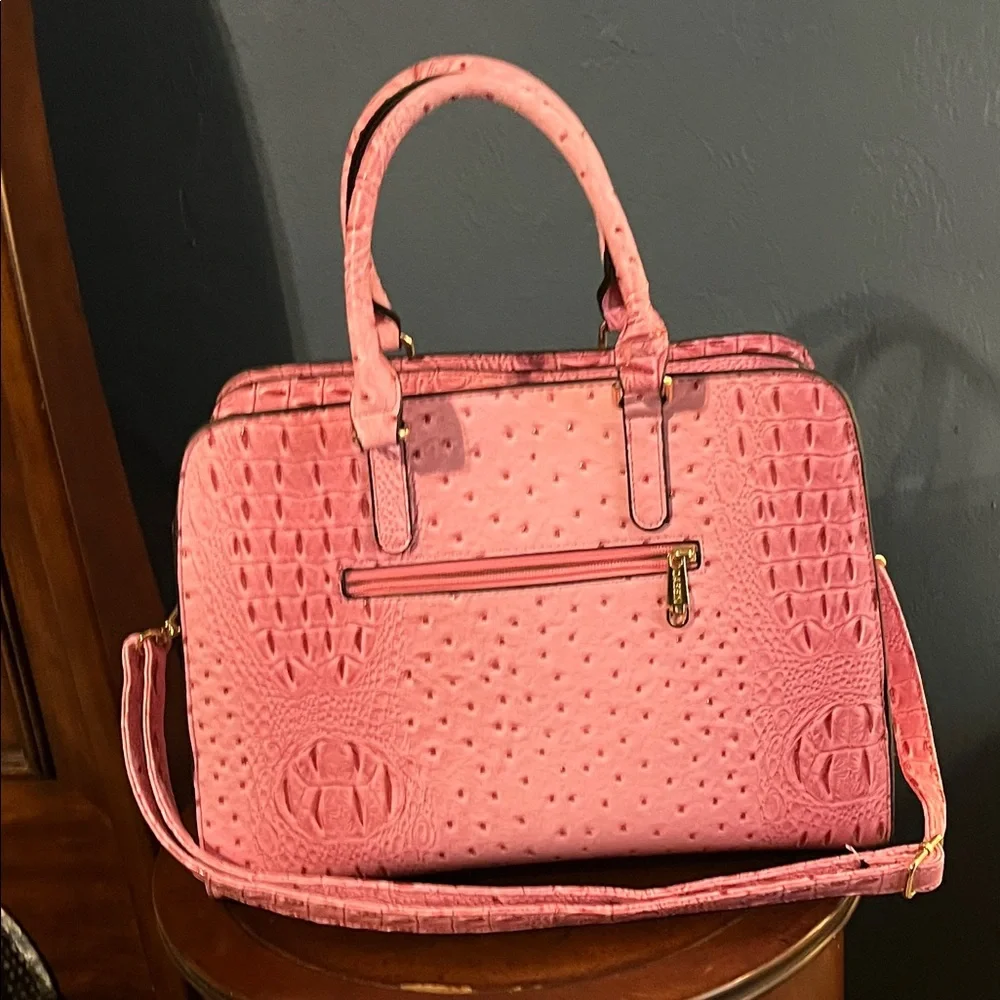Women's Pink Faux Ostrich Leather Satchel Bag